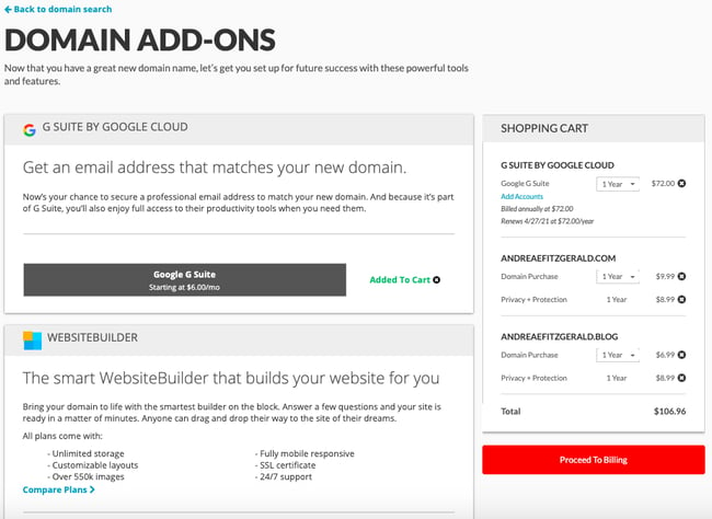 how to get your own domain: adding custom domain add-ons during checkout process on domain.com