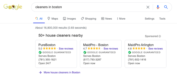 Example of Google local services ad 