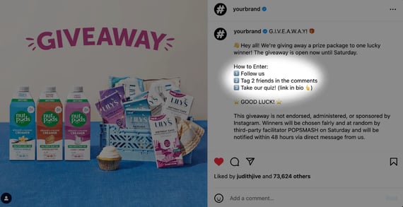 Example post for an Instagram giveaway with PopSmash