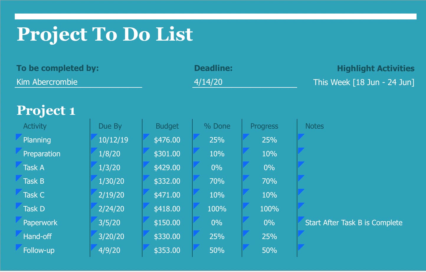 An awesome to do list you can create in Excel