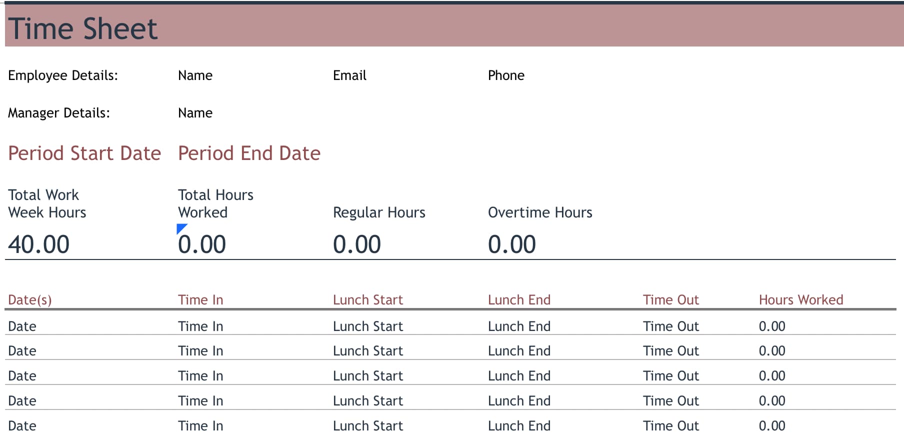 A timesheet you can create in Excel