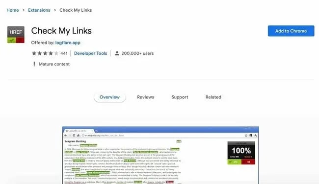 External Linking Best Practices Example: conduct a link audit with Check my links