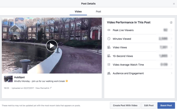 Facebook Live video with analytics sidebar on righthand side