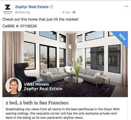 Facebook real estate ad from Zephyr real estate