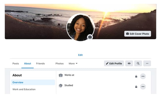 Facebook profile example for a beginner