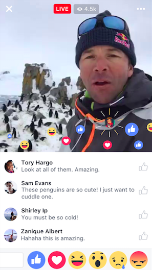 Comments and reactions under Facebook Live video