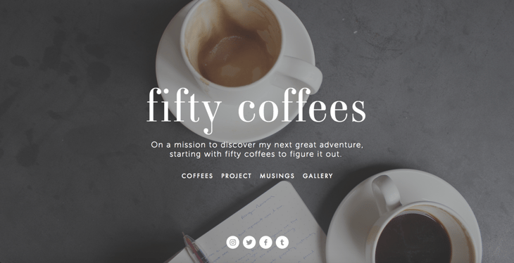 Homepage of Fifty Coffees, one of the best personal blogs online