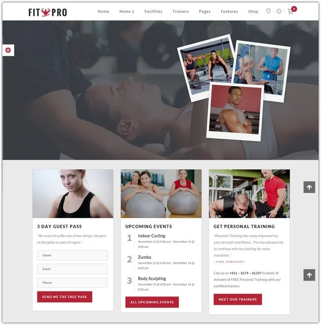 fitpro events fitness gym sports wordpress theme