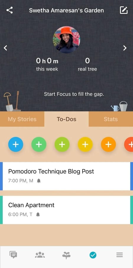 pomodoro technique app, flora