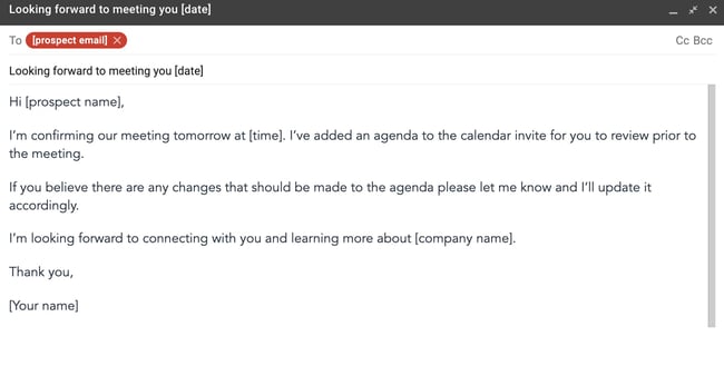 pre-meeting email template example: friendly reminder