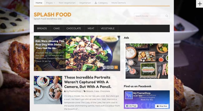 Food demo for Splash WordPress theme shows blog posts with affiliate links