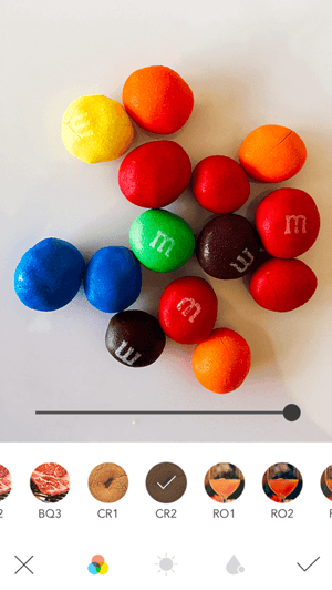 M&Ms after being edited on Foodie photo editing app