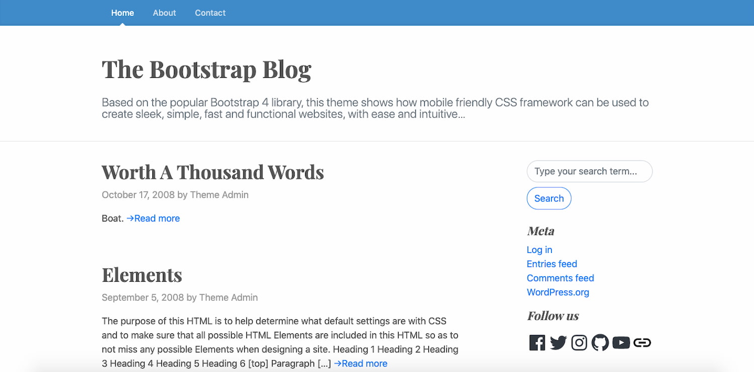 Free Bootstrap Blog theme themo shows a custom menu and right sidebar