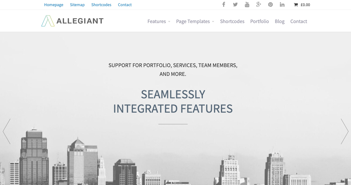 Free parallax theme Allegiant features a parallax CTA and Services section