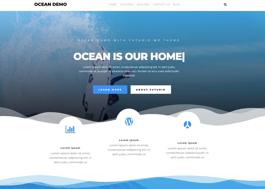 Futurio WordPress theme Ocean demo