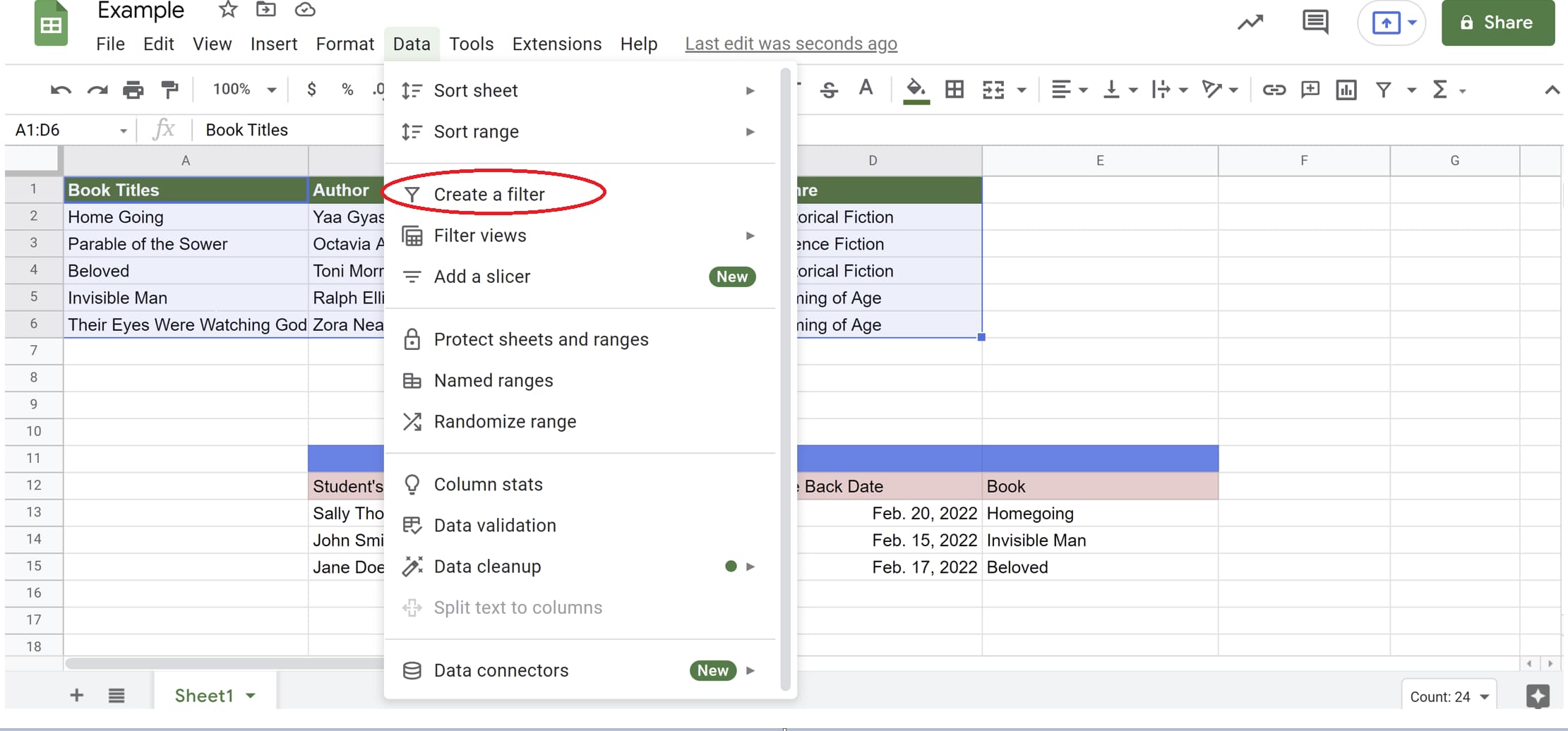 Create a selected filter tab in Google Sheets