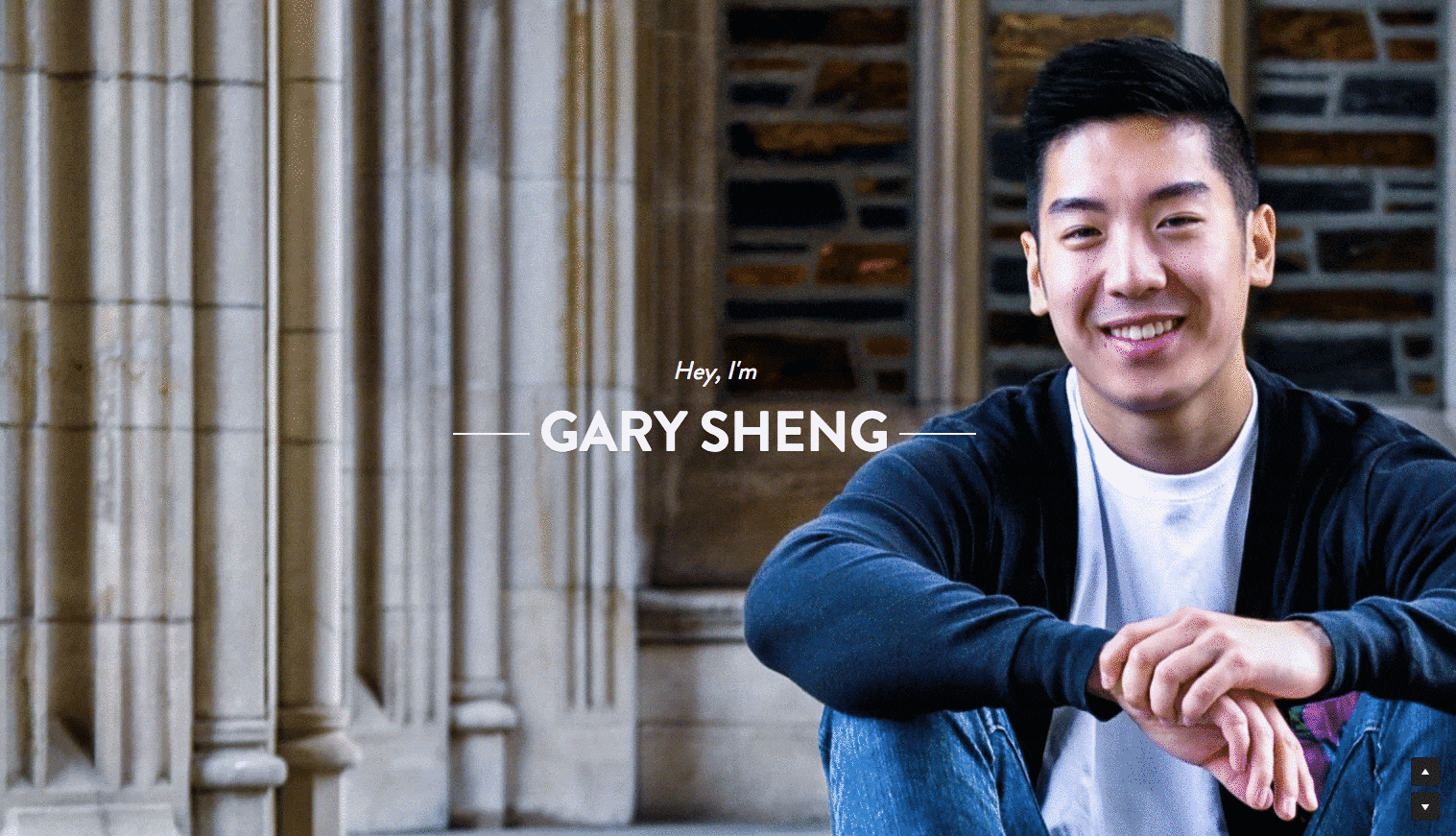 Personal website of Gary Sheng with a picture of him on the homepage followed by details of his resume