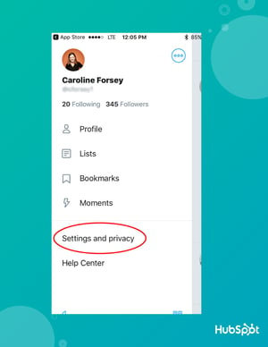 how to change twitter handle on mobile app: select 