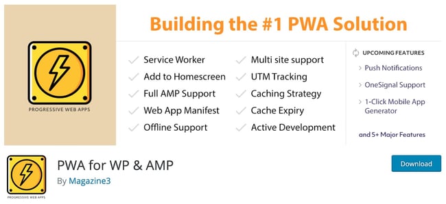 صفحة المنتج لبرنامج WordPress amp plugin pwa لـ wp و amp