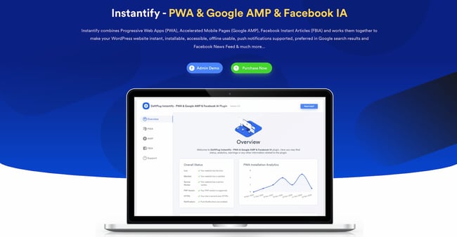 product page for the wordpress amp plugin instantify