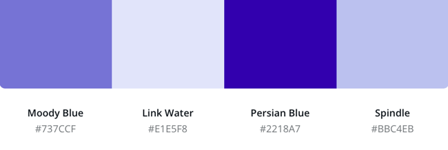 blue website color scheme featuring Moody Blue, Link Water, Persian Blue, and Spindle