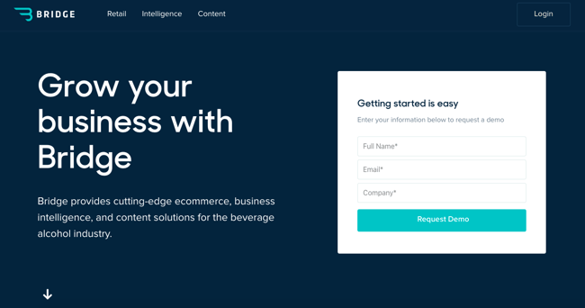 Bridge's navy blue website design combines navy, white, and teal
