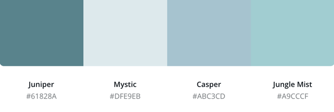 blue website color scheme featuring Juniper, Mystic, Casper, and Jungle Mist