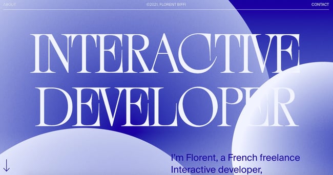 Florent Biffi's portfolio site features a monochromatic blue color scheme