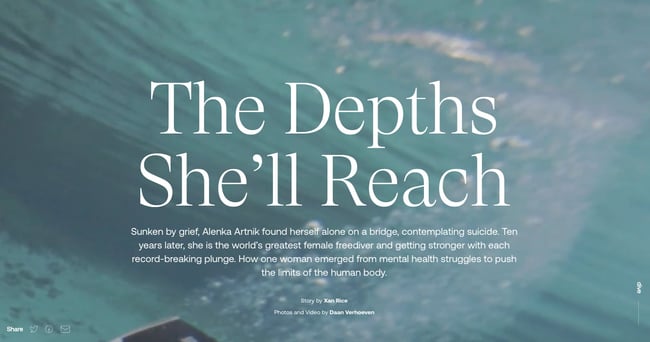 The Depths She'll Reach blue website designs features video backgrounds of the ocean