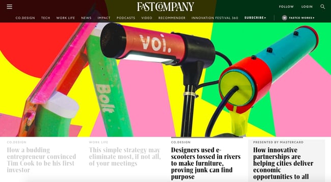 Fast Company news website design features four articles in animated slider
