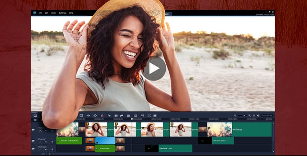 VideoStudio video editing software displaying shot of woman and audio layering