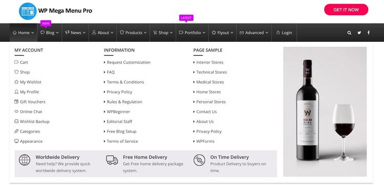 demo wordpress mega menu plugin WP mega menu pro