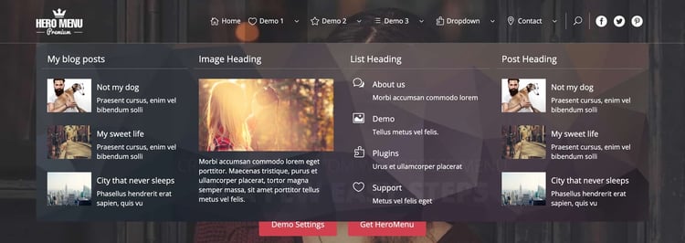 démo pour le plugin wordpress mega menu hero menu