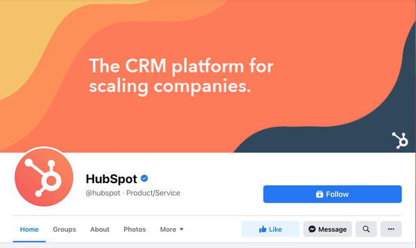 Facebook cover photo example featuring HubSpot's facebook page