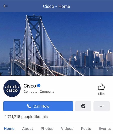 Cisco's Facebook cover on the mobile website