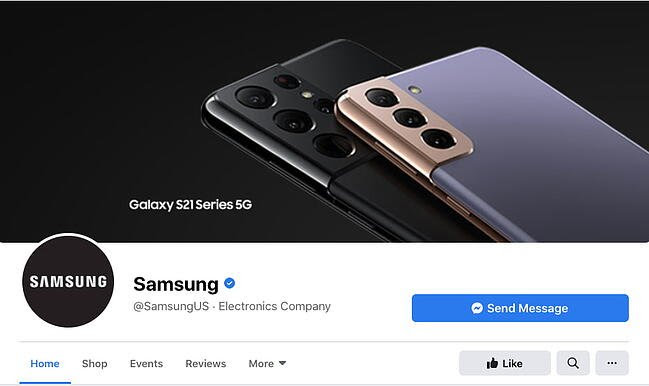 Samsung's new Facebook cover photo with a pair of phones on the right