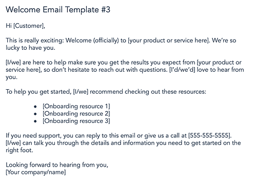 customer welcome email template