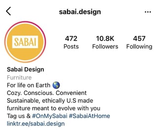 instagram bio idea: sabai design example