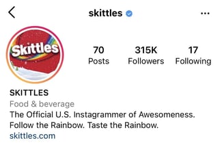 instagram bio idea: skittles example