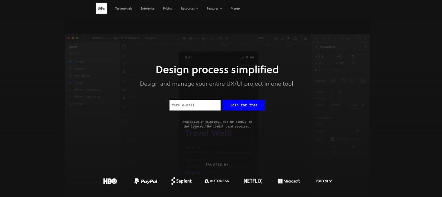 product page for the wireframe tool UXPin