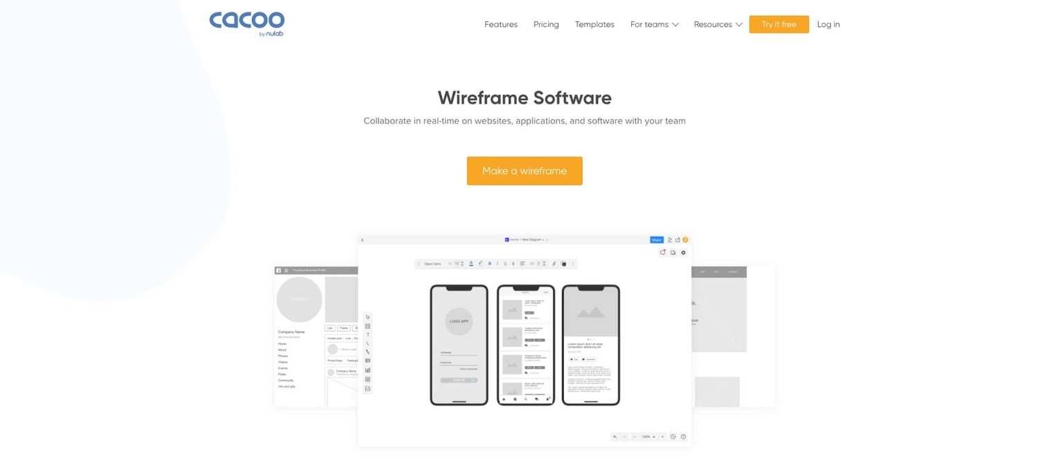 product page for the wireframe tool Cacoo