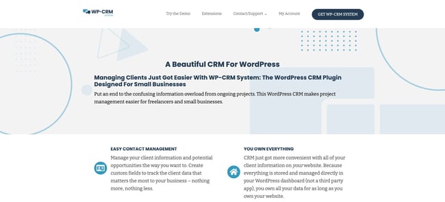 product page for the wordpress crm plugin WP CRM System