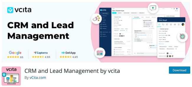 product page for the wordpress crm plugin vcita