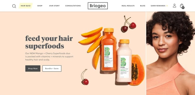 homepage for briogeo, an ecommerce type of website