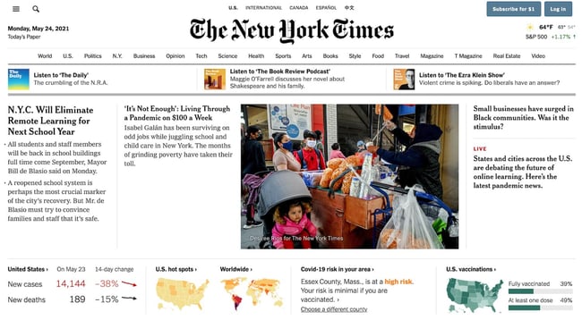 homepage for the new york times, a news type of website