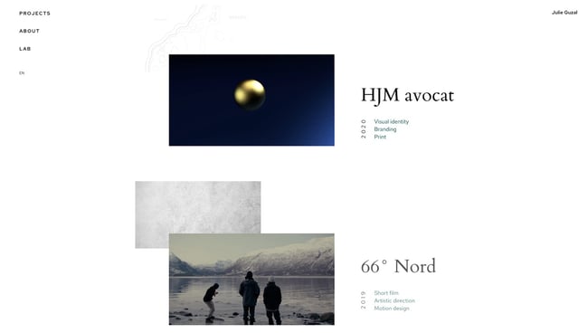 homepage for a portfolio type of website