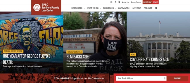 homepage for the southern povery law center, a nonprofit type of website