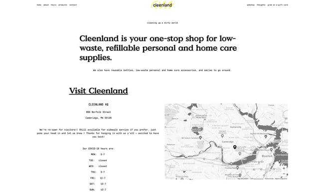homepage for cleenland, a business type of website