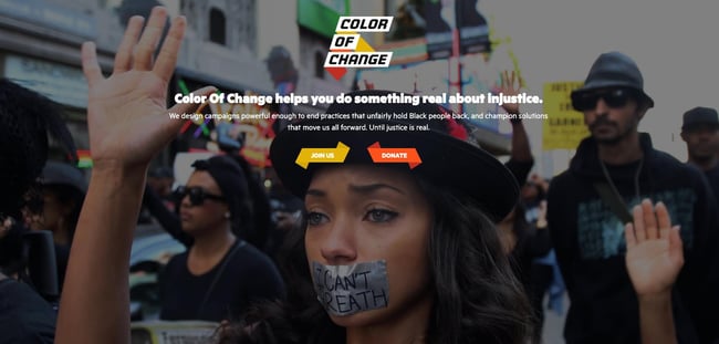 homepage for color of change, a nonprofit type of website