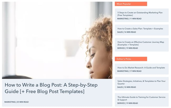 homepage for the hubspot blog